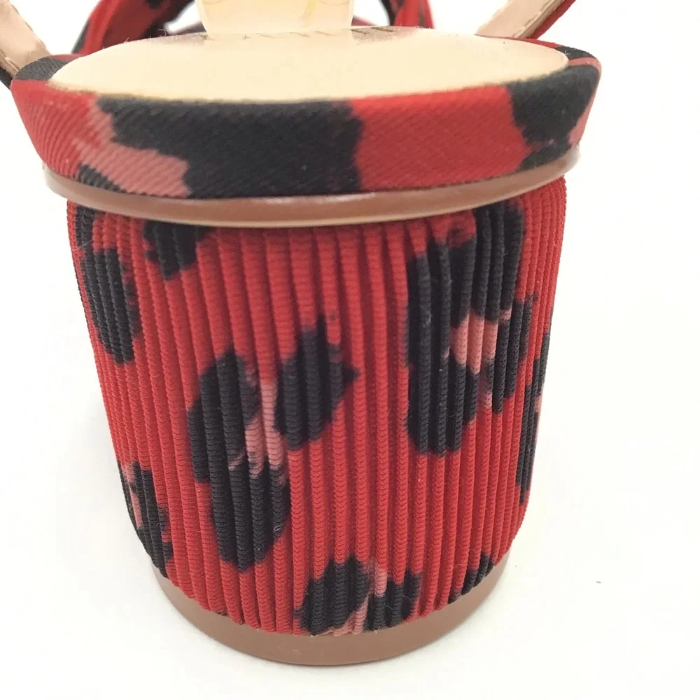Cabi Siren animal print red black textile ankle strap sandals open toe 9 New